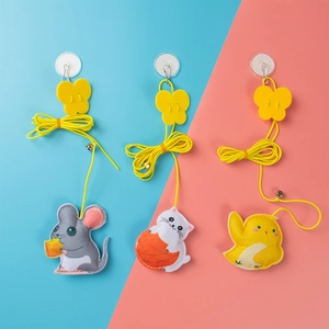 Hanging felt cat toys with elastic string, bells and suction cups for indoor play