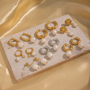 Eleganti orecchini di perle barocche d'acqua dolce in acciaio inossidabile oro e argento