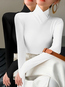 Dames Top Met Lange Mouwen En Col Nauwsluitende Pasvorm Effen Kleur Polyester Spandex Elegant Shirt