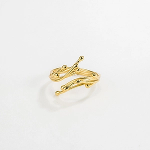Minimalist S925 silver layered branch ring with an abstract fluid open design in gold