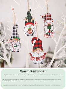 Christmas gnome wood ornaments set with red black plaid hats and HO HO HO festive sign