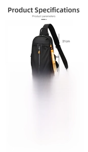 Detailed size chart for black waterproof sling bag showing 18x31x9cm dimensions