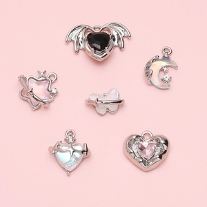 Y2K butterfly heart and moon alloy pendants with colorful glass stones for DIY jewelry
