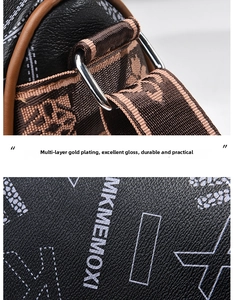 Detailed macro view of silver-plated hardware and textured letter printed faux leather