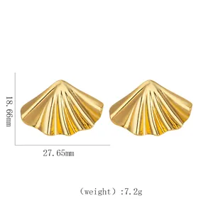 Detail view of 18k gold plated stainless steel shell earrings with dimensions and weight