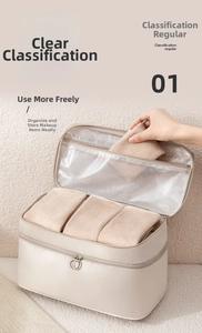 Detail of travel organizer featuring internal mesh zipper pocket and spacious interior