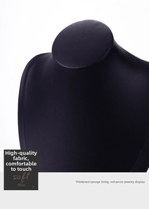 Close-up of black leather portrait jewelry bust with thickened sponge inner padding