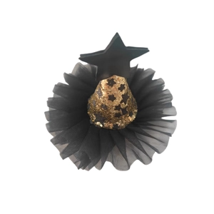 Halloween witch hat hair clip with gold star pattern and black tulle for party cosplay