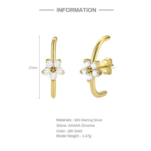 Detail of S925 sterling silver petal earrings with 18K gold plating and AAAAA zircons