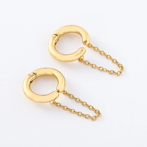 Elegant gold-tone stainless steel chain earrings with minimalist open hoop design