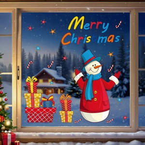 Christmas Window Stickers Snowman Static Cling PVC Glass Door Decals Festive Holiday Home Decoration Merry Christmas