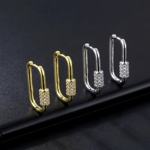 U-shaped geometric hoop earrings in gold and silver finish with zircon inlay