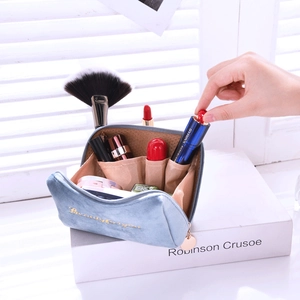 Velvet Makeup Bag Plush Multi Compartment Portable Travel Cosmetic Pouch Embroidery Zipper Soft Organizer For Women