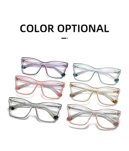 Detailed display of vintage blue light glasses in six transparent colors with PC core legs
