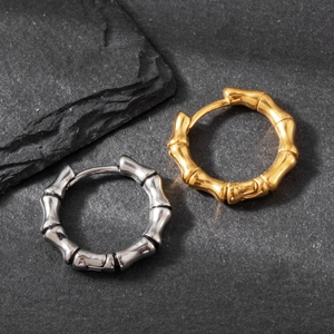 Bamboo Joint Hoop Earrings Stainless Steel Retro Segmented Ear Buckle Vintage Punk Streetwear Jewelry For Men Women