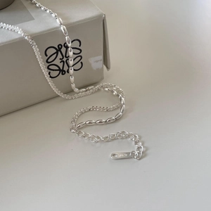 Elegant S925 sterling silver double layer chain necklace in bright silver finish