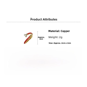 Detailed size chart for the gold nail shaped open ring with red enamel and crystals