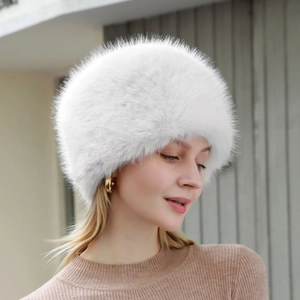 Chapeau Hiver Femme En Fausse Fourrure Chaud Pelucheux Design Rond Couleur Unie Style Coréen Élégant Accessoire Extérieur