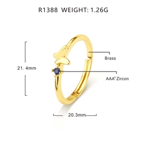 Detailed specs of the gold butterfly ring with blue zircon and brass material information