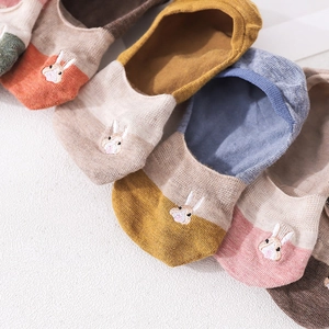 Breathable cotton short socks with cartoon rabbit embroidery in assorted vibrant colors