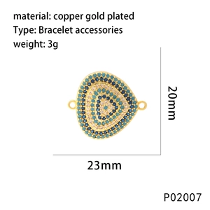 Gold-plated evil eye connector charm with colorful cubic zirconia and shell inlay, 23x20mm