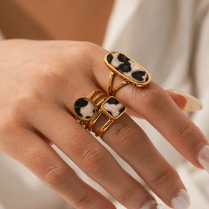 Geometrische Ringe Mit Leopardenmuster Edelstahl Verstellbar Oval Rund Quadratisch Vergoldeter Vintage Schmuck Damen