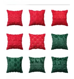 Detailed grid of plush Christmas pillow covers with festive snowflake and tree embroidery