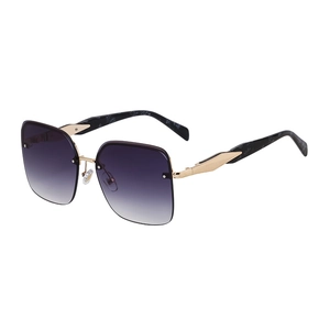 Fashionable oversized square sunglasses with purple gradient lenses and gold frames
