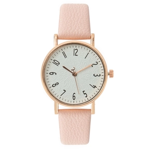Women Quartz Watch Simple Fashion Round White Dial Arabic Numerals Rose Gold Alloy Case Faux Leather Strap Minimalist Wristwatch