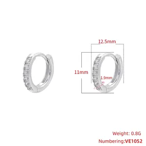 Silver hoop earrings dimensions showing 12.5mm width and 11mm height with micro-set zircon