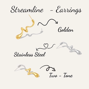 Trois variantes de boucles d'oreilles goutte en or, argent et finition acier bicolore