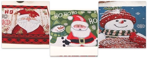 Détails de sets de table de Noël tricotés avec motifs Père Noël et bonhomme de neige