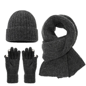 Winter 3-piece set with knitted hat, scarf and touchscreen gloves in dark grey charcoal