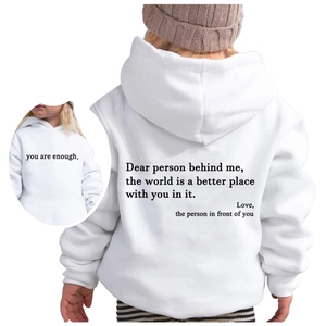 Sweat À Capuche Enfant Doublé Polaire Manches Longues Imprimé Lettres You Are Enough Slogan Garçons Filles