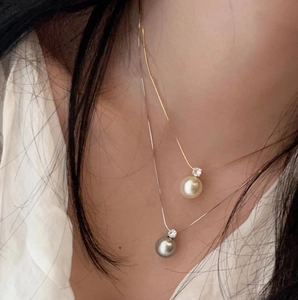 Stainless Steel Artificial Pearl Pendant Necklace For Women Round Zircon Geometric Gold Plated Simple Clavicle Chain Jewelry