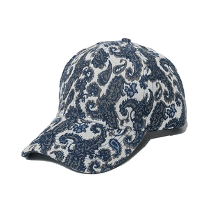 Vintage paisley pattern baseball cap in blue and white with high-quality jacquard fabric