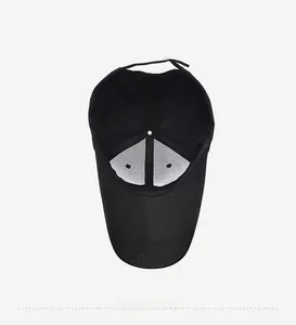 Detail view of the interior lining, reinforced stitching and breathable vents on baseball cap