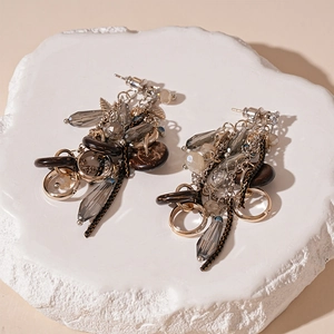 Bohemian geometric tassel earrings with zircon beads and coconut shell texture