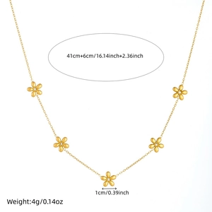 Exquisite gold plated stainless steel flower necklace set with delicate cubic zirconia accents
