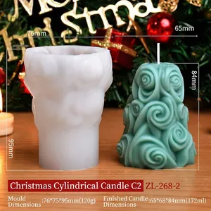 Christmas cylindrical silicone candle mold with swirl texture design and dimensions