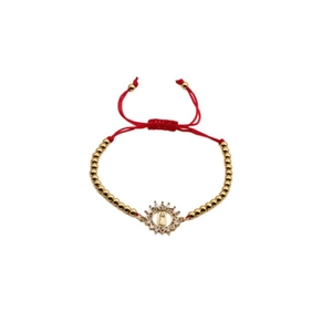 Adjustable red rope bracelet with gold-plated zircon Virgin Mary medallion pendant