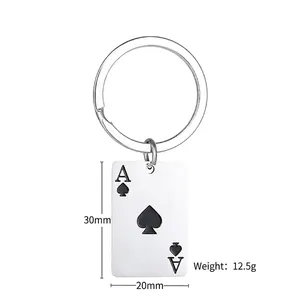 Creative Ace of Spades metal poker card keychain with polished finish for bags