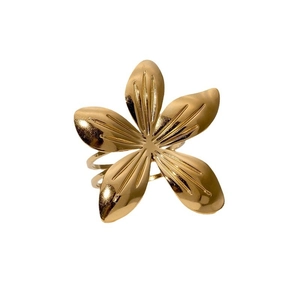 Minimalist gold plated stainless steel five petal flower ring with adjustable open band