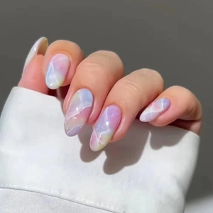 Colored Marble Dye Press On Nails Medium Long Oval Shape Full Cover False Nails For Women Elegant Fashion Nail Art