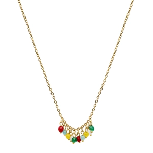 Collier en acier titane avec perles baroques et cristaux colorés sur chaîne dorée