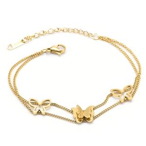Zweilagiges Titanstahl-Armband mit hohlen Schmetterlingsanhängern und Gold-Finish