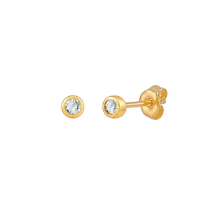 Minimalist round gold zircon stud earrings with s925 silver needle and bezel setting