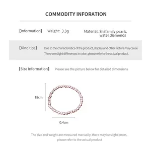 Size chart for 0.4cm pearl and rhinestone bracelet with 18cm length and 3.3g weight