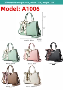 Detail view of stylish tote bag with silk scarf showing various colors and dimensions