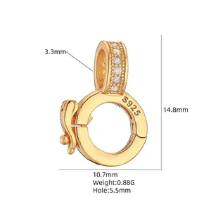 Bélière en argent S925 doré avec zircon pour pendentifs et création bijoux 14,8mm